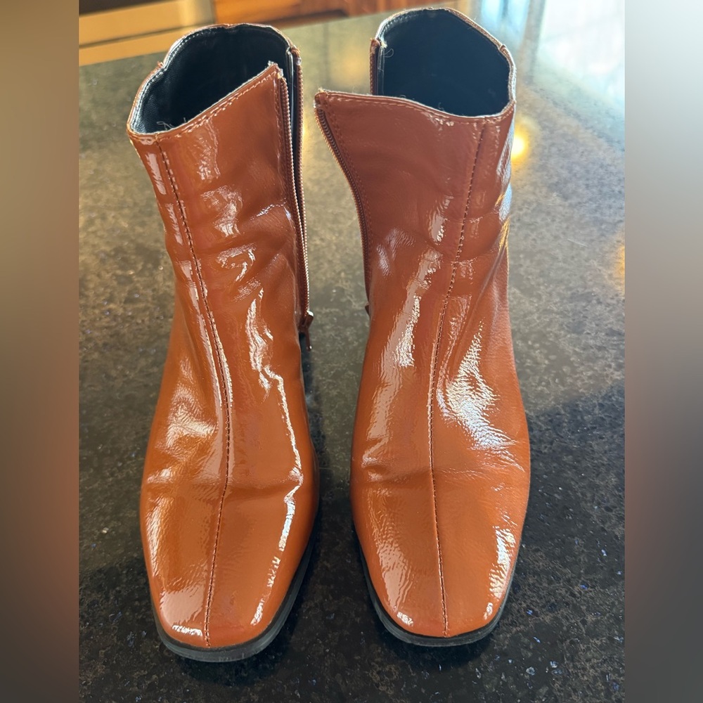 Vintage Inspired Camel Patent Leather Booties 7.5 wide
